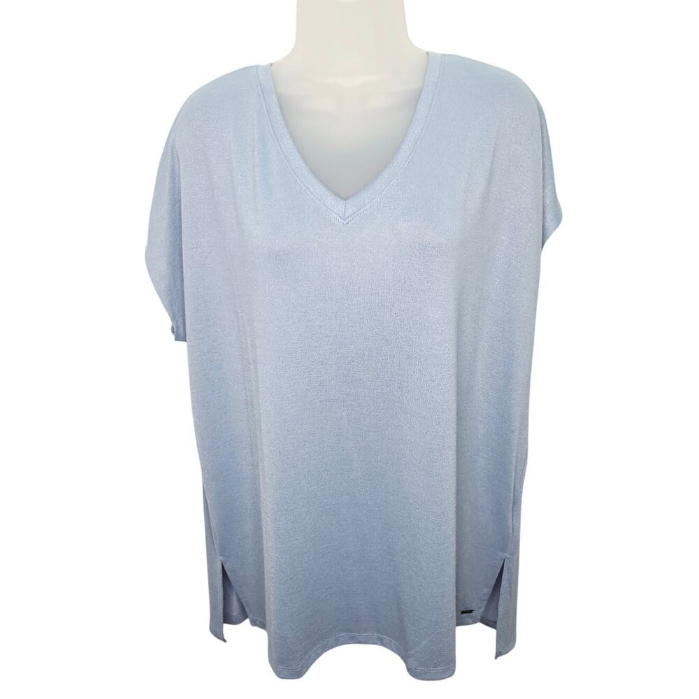 Orvis Dolman Sleeve V Neck Tee Shirt Women's XL Blue Boxy Relaxed Minimalist Top